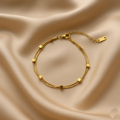 RemindraLux 18K Gold-Plated Dual-Strand Cube-Station Bracelet