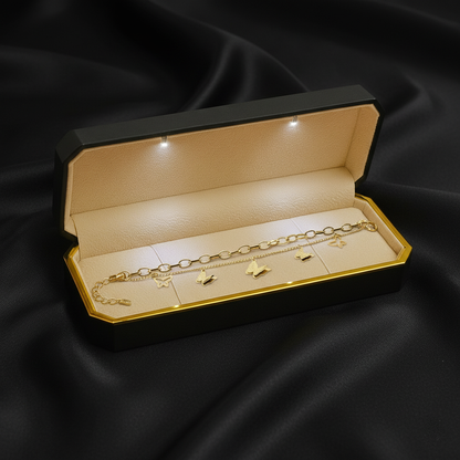 RemindraLux 18K Gold-Plated Butterfly Charm Double-Layer Chain Bracelet