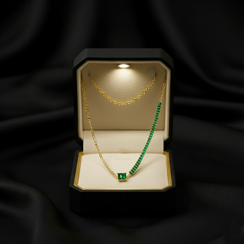 RemindraLux 18K Gold-Plated Emerald Square Center Necklace