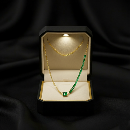 RemindraLux 18K Gold-Plated Emerald Square Center Necklace