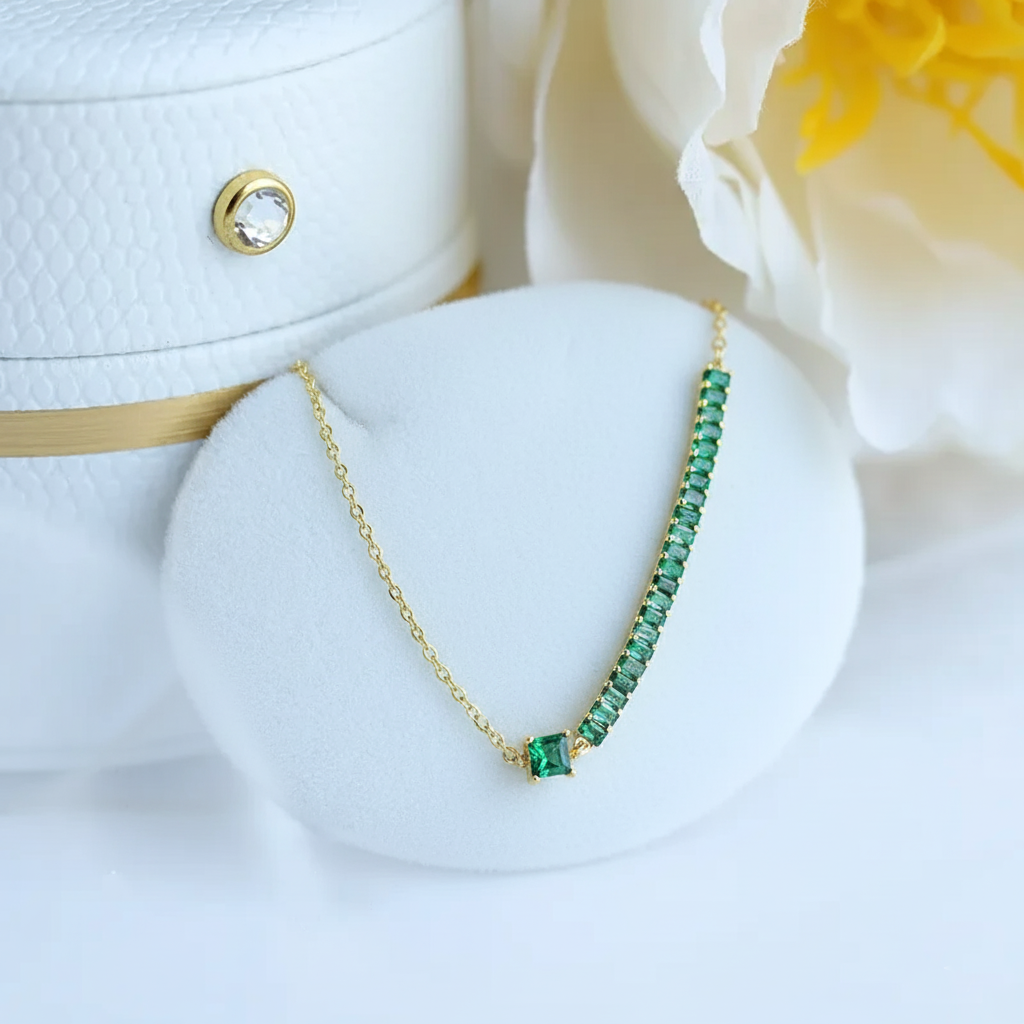 RemindraLux 18K Gold-Plated Emerald Square Center Necklace