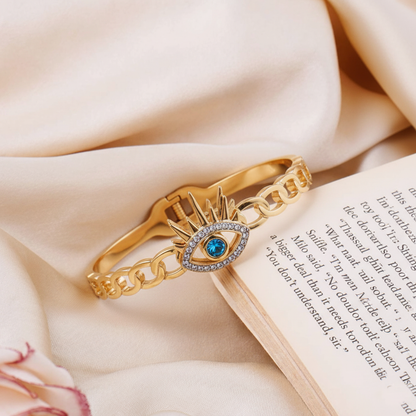 RemindraLux 18K Gold-Plated Radiant Eye Link Bracelet with Blue Crystal