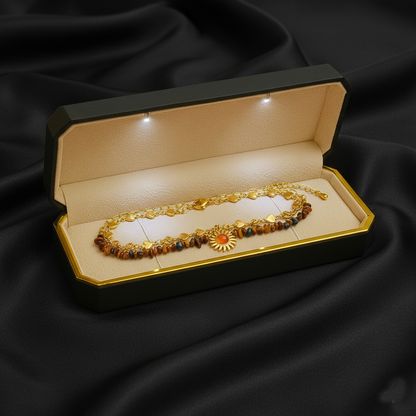 RemindraLux 18K Gold-Plated Sun Charm Double-Layer Heart Bracelet