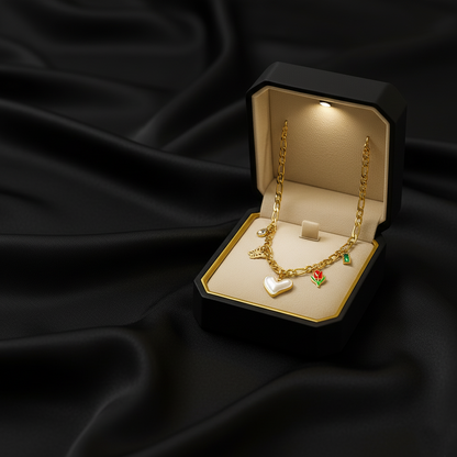 RemindraLux 18K Gold-Plated Pearl Heart & Tulip Charm Necklace