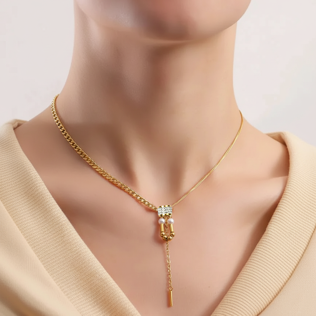 RemindraLux 18K Gold-Plated Crystal Halo & Pearl Drop Pendant Necklace