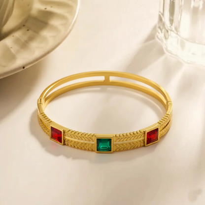 RemindraLux 18K Gold-Plated Color Tale Geometric Bangle