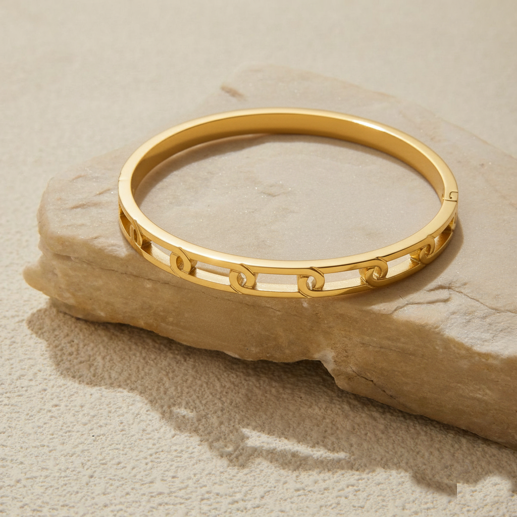 RemindraLux 18K Gold-Plated Open Chain-Link Cutout Bangle