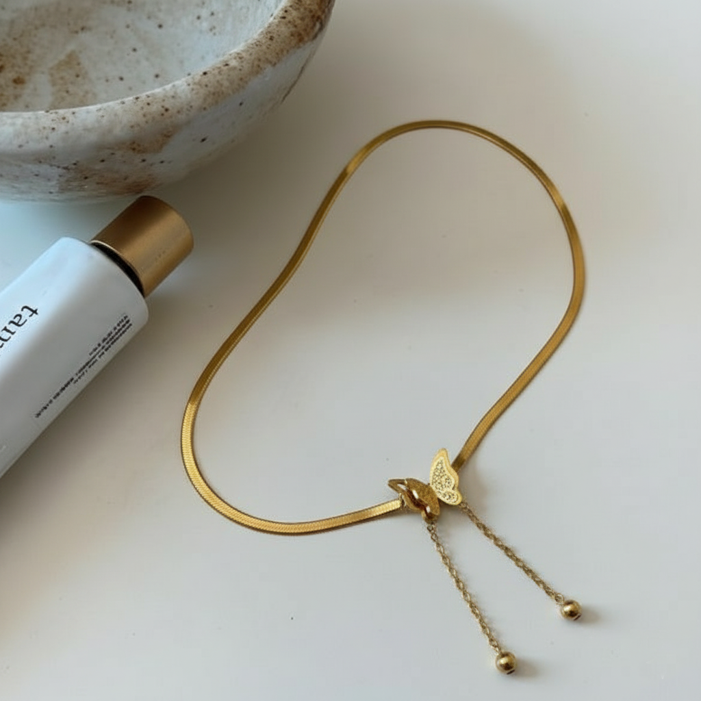 RemindraLux 18K Gold-Plated Double-Butterfly Drop Necklace