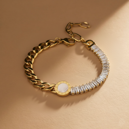 RemindraLux 18K Gold-Plated Dual-Style Bracelet with Roman Dial & Baguette Crystals