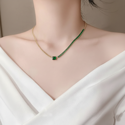 RemindraLux 18K Gold-Plated Emerald Square Center Necklace