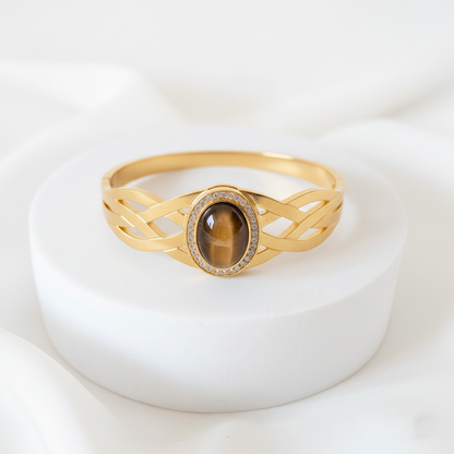 RemindraLux 18K Gold-Plated “Promise of Amber Eyes” Tiger’s Eye Bangle