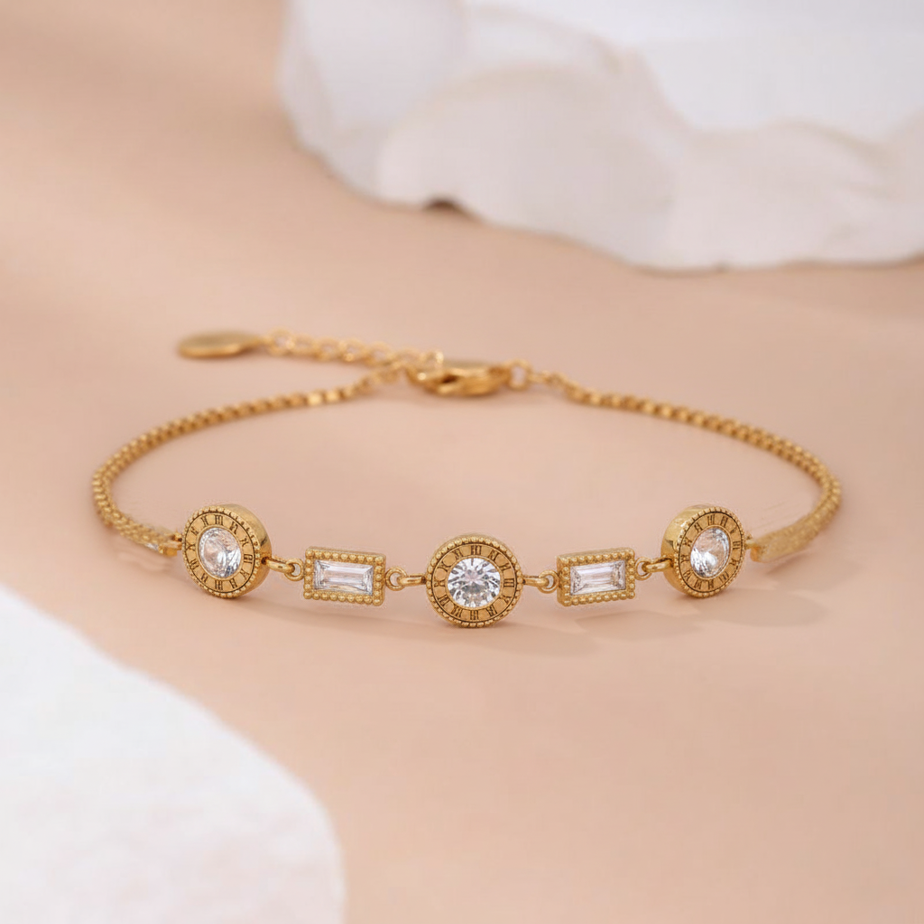 RemindraLux 18K Gold-Plated Roman Dial Crystal Bracelet