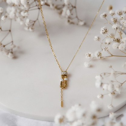 RemindraLux 18K Gold-Plated Crystal Halo & Pearl Drop Pendant Necklace