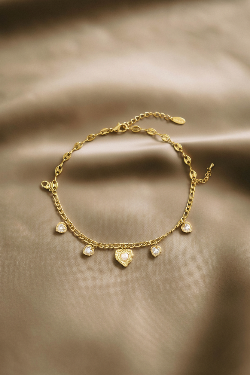 RemindraLux 18K Gold-Plated Heart Shield Dangle Anklet/Bracelet