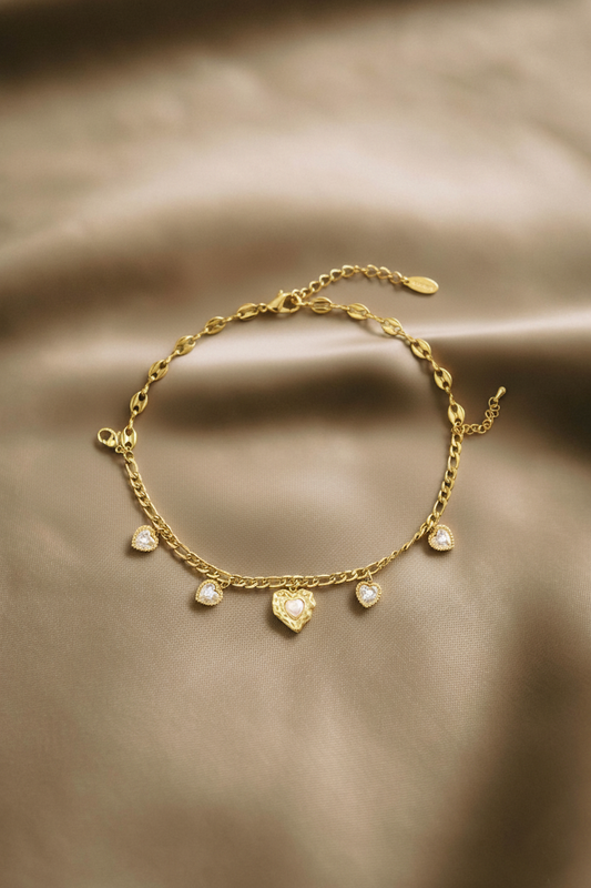 RemindraLux 18K Gold-Plated Heart Shield Dangle Anklet/Bracelet