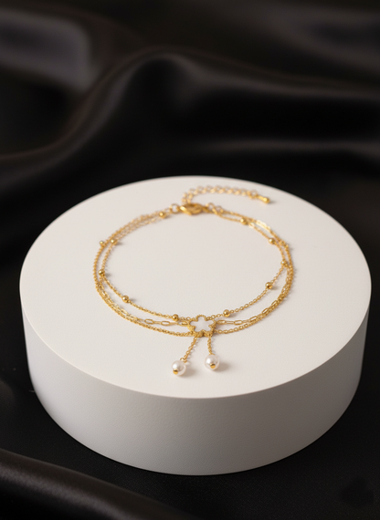 RemindraLux 18K Gold-Plated Flower Charm Double-Chain Anklet