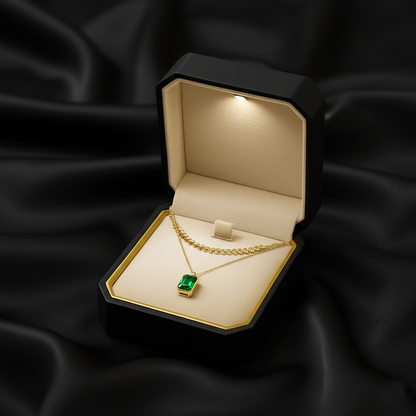 RemindraLux 18K Gold-Plated Laurel & Emerald Layered Necklace