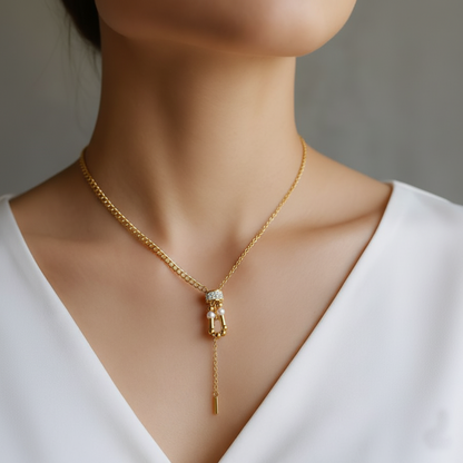 RemindraLux 18K Gold-Plated Crystal Halo & Pearl Drop Pendant Necklace