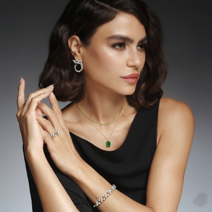 RemindraLux 18K Gold-Plated Laurel & Emerald Layered Necklace