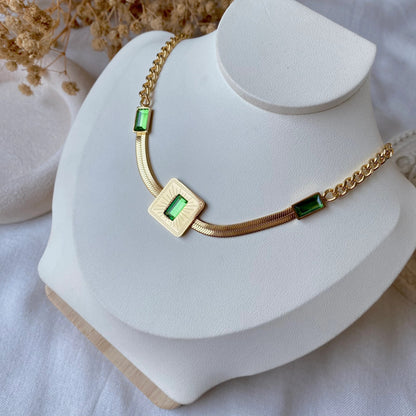 RemindraLux 18K Gold-Plated Emerald Square-Center Choker Necklace
