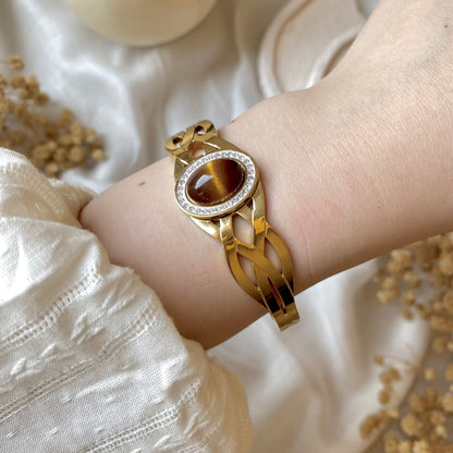RemindraLux 18K Gold-Plated “Promise of Amber Eyes” Tiger’s Eye Bangle