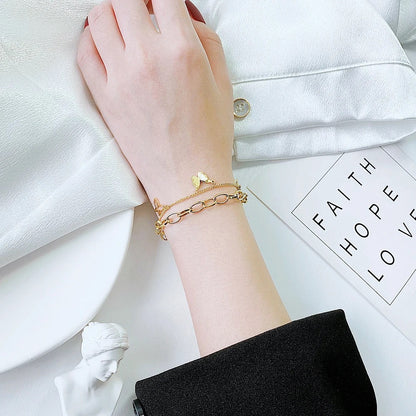 RemindraLux 18K Gold-Plated Butterfly Charm Double-Layer Chain Bracelet