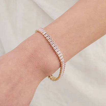 RemindraLux 18K Gold-Plated Pink Baguette-Cut Crystal Tennis Bracelet