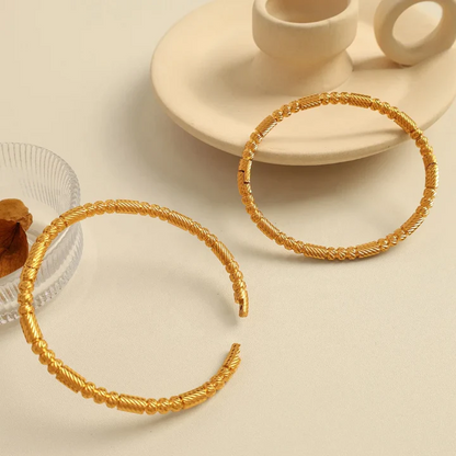 RemindraLux 18K Gold-Plated Ribbed Barrel & Bead Open Cuff Bangle