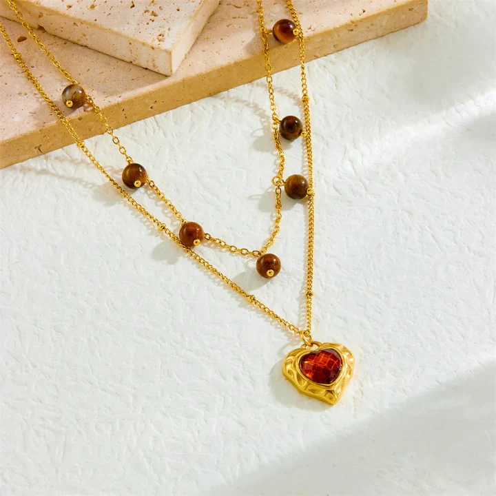 RemindraLux 18K Gold-Plated Amber Heart Layered Necklace