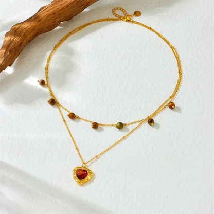 RemindraLux 18K Gold-Plated Amber Heart Layered Necklace