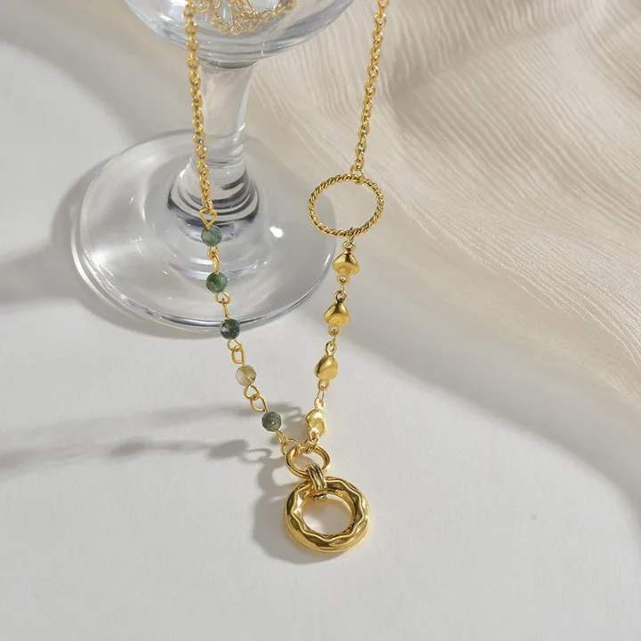 RemindraLux 18K Gold-Plated Asymmetric Hearts & Stone Bead Ring Necklace