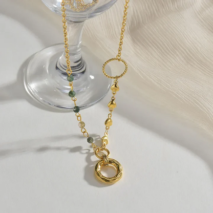 RemindraLux 18K Gold-Plated Asymmetric Hearts & Stone Bead Ring Necklace