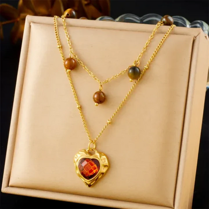 RemindraLux 18K Gold-Plated Amber Heart Layered Necklace