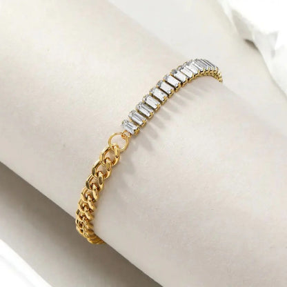 RemindraLux 18K Gold-Plated Half-Link & Half-Crystal Baguette Bracelet