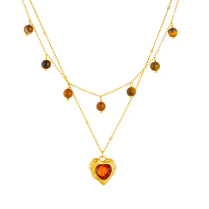 RemindraLux 18K Gold-Plated Amber Heart Layered Necklace