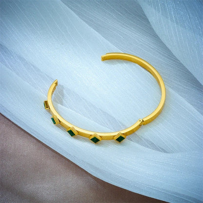 RemindraLux 18K Gold-Plated Emerald-Color Five-Station Square Gem Bangle