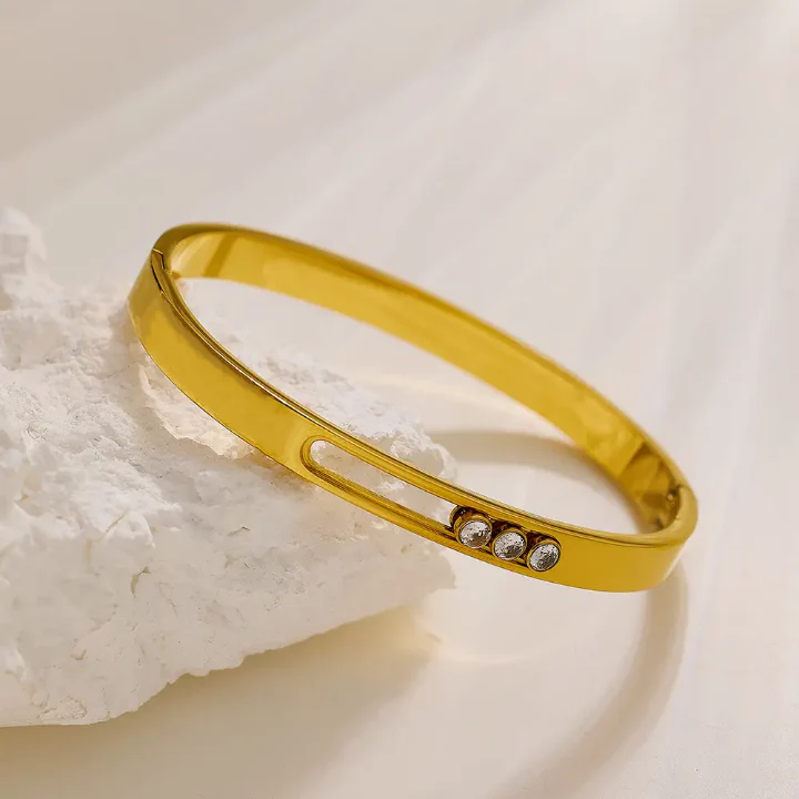 RemindraLux 18K Gold-Plated “Whisper of Light” Bangle with 3  Stones