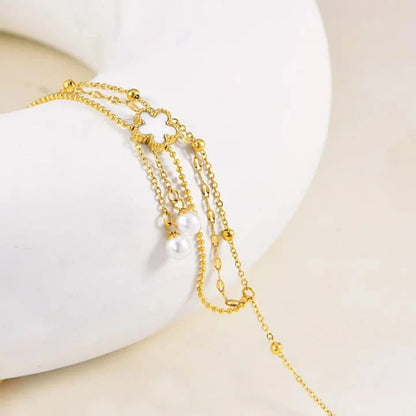 RemindraLux 18K Gold-Plated Flower Charm Double-Chain Anklet