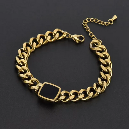 RemindraLux 18K Gold-Plated Chain Bracelet with Black Onyx Centerpiece