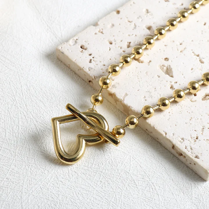 RemindraLux 18K Gold-Plated Linked Heart Beaded Necklace