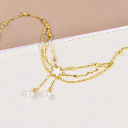 RemindraLux 18K Gold-Plated Flower Charm Double-Chain Anklet
