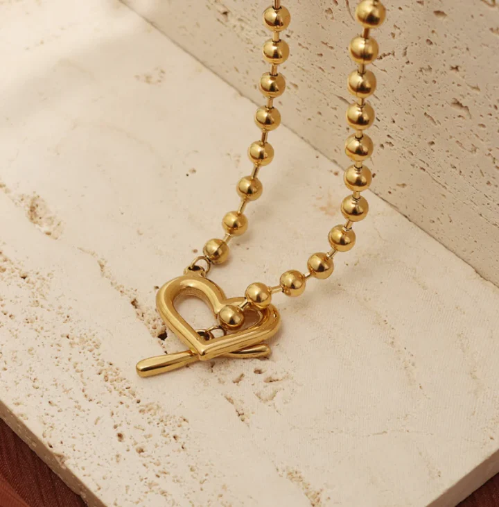 RemindraLux 18K Gold-Plated Linked Heart Beaded Necklace