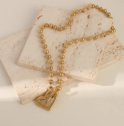 RemindraLux 18K Gold-Plated Linked Heart Beaded Necklace