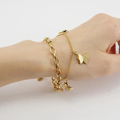 RemindraLux 18K Gold-Plated Butterfly Charm Double-Layer Chain Bracelet