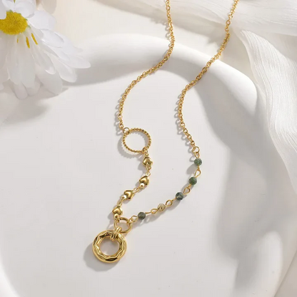 RemindraLux 18K Gold-Plated Asymmetric Hearts & Stone Bead Ring Necklace