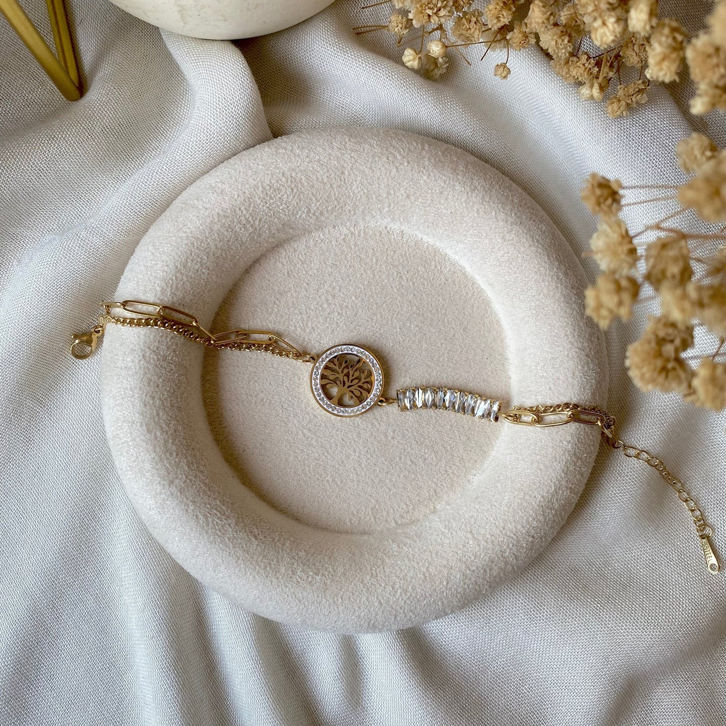 RemindraLux 18K Gold-Plated “Tree of Life” Baguette Accent Bracelet