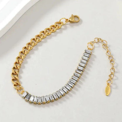 RemindraLux 18K Gold-Plated Half-Link & Half-Crystal Baguette Bracelet