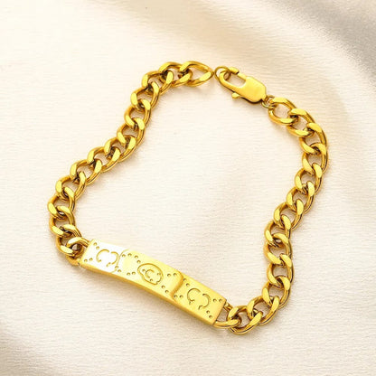 RemindraLux 18K Gold-Plated Cuban Link Engraved Heart Plate Bracelet