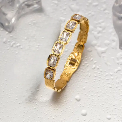 RemindraLux 18K Gold-Plated Emerald-Cut Crystal Bezel Bangle