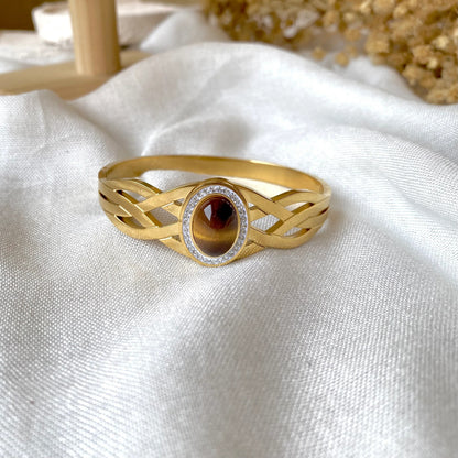 RemindraLux 18K Gold-Plated “Promise of Amber Eyes” Tiger’s Eye Bangle